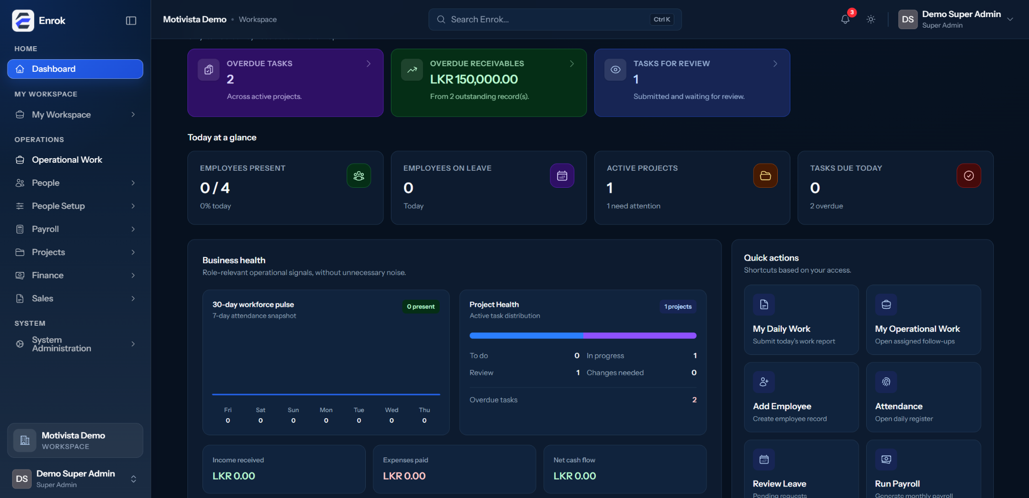 Enrok Overview interface